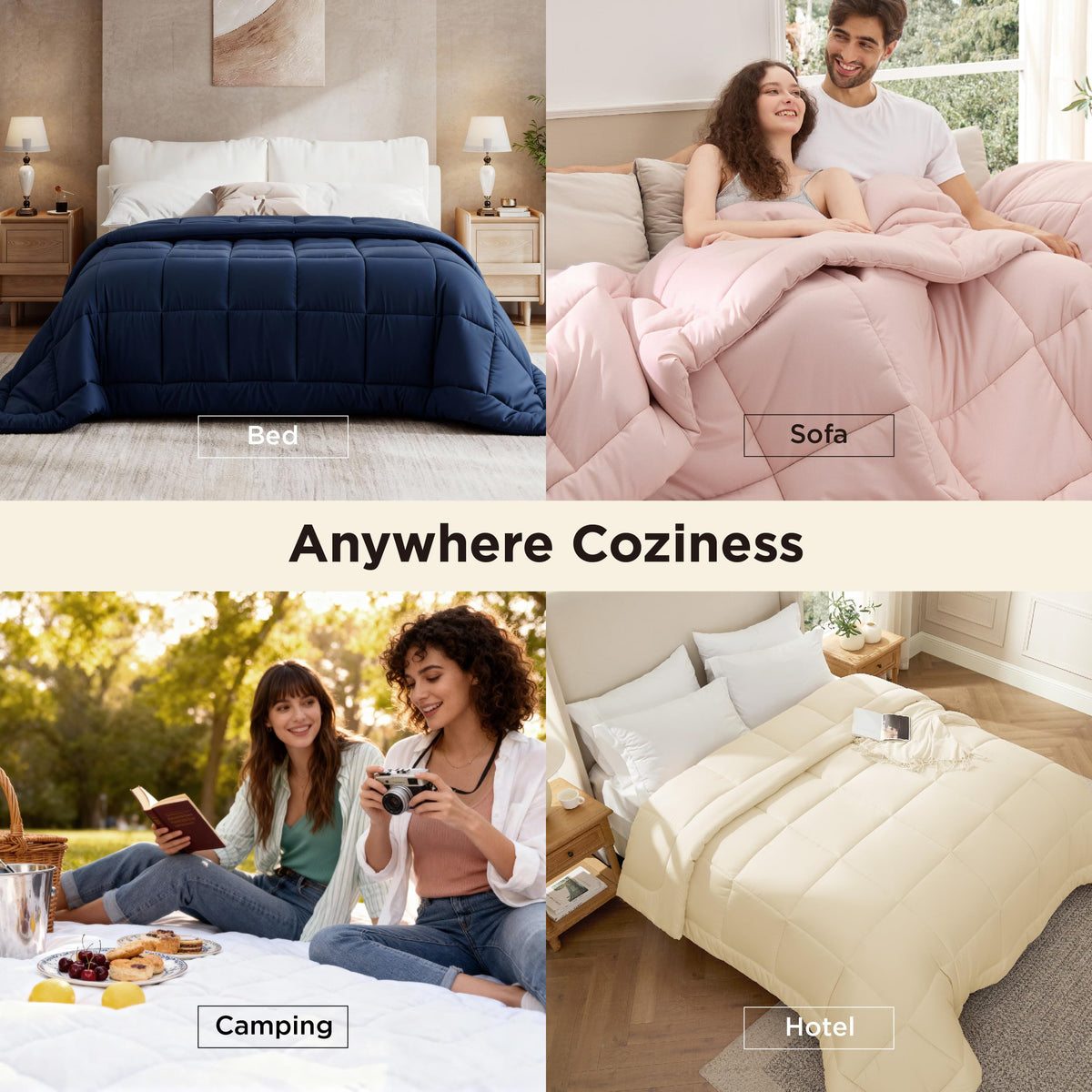 Bedsure all-season comforter on a cozy bedroom setup improves warmth and breathability