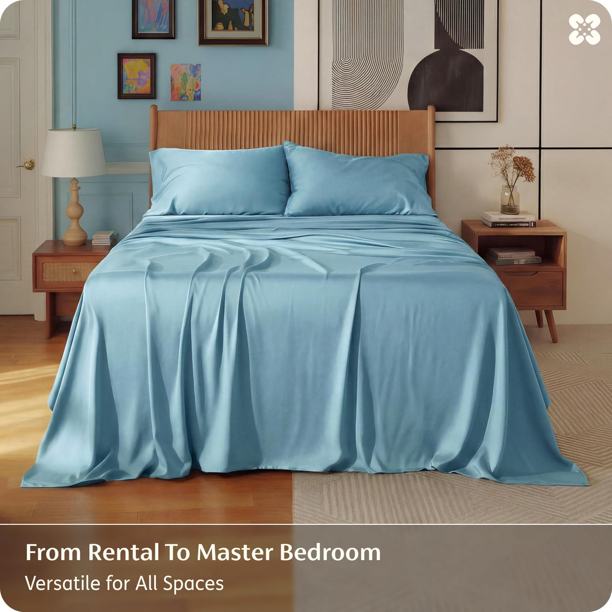 Bedsure aqua sheets in a calm bedroom setting suggest luxury and coolness