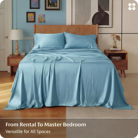 Bedsure aqua sheets in a calm bedroom setting suggest luxury and coolness