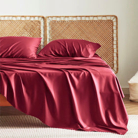 Bedsure bamboo-rayon cooling sheets in burgundy, breathable comfort