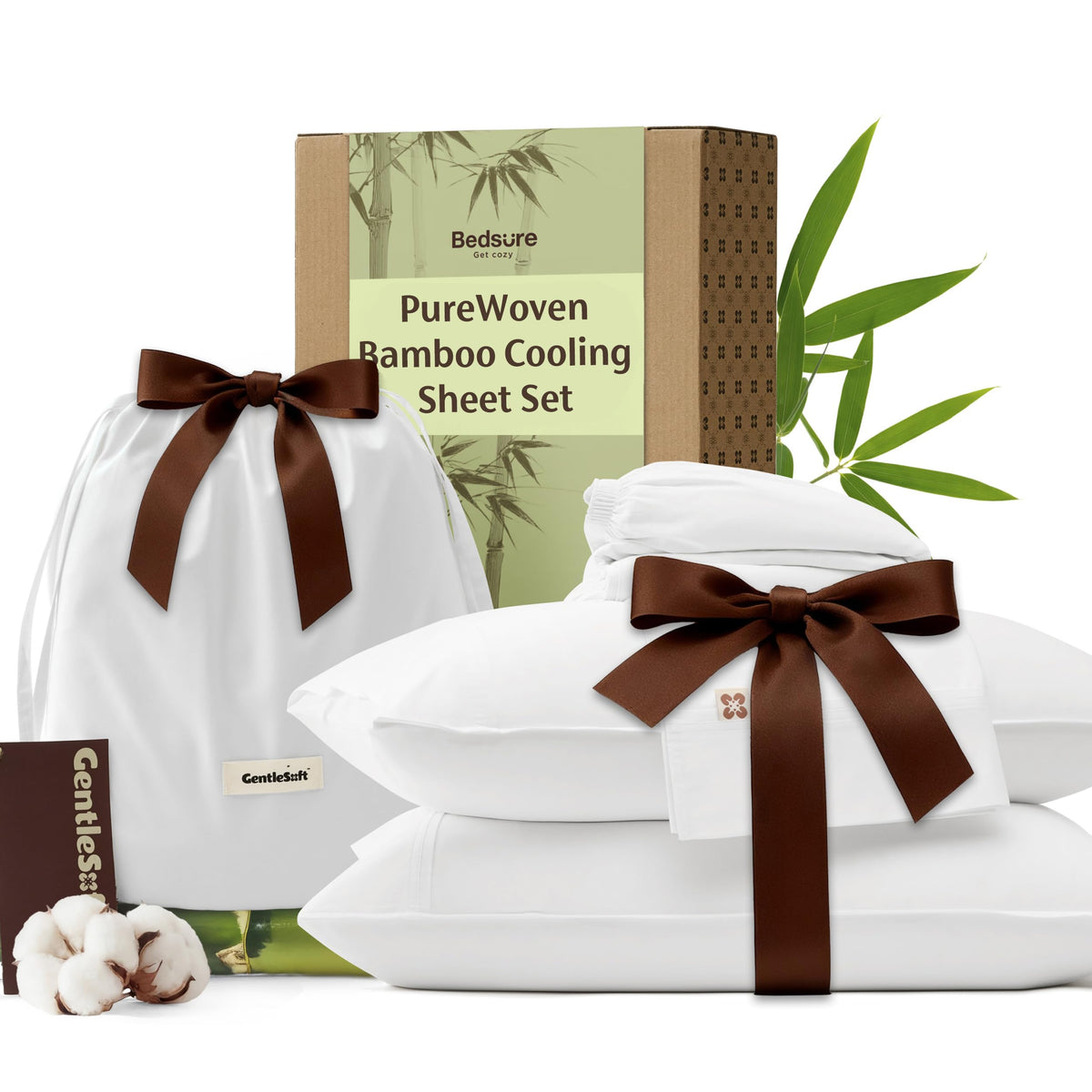 Bedsure bamboo viscose cooling sheets fabric close-up highlights soft, breathable weave.