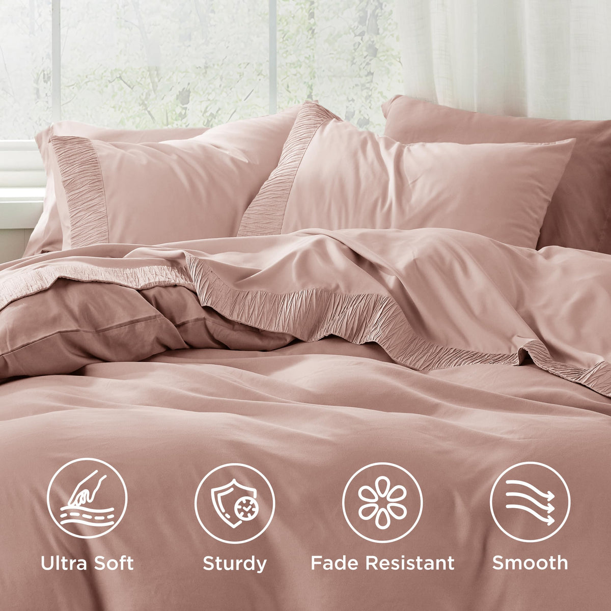 Bedsure bed setup with sheets on a bed highlighting luxurious look