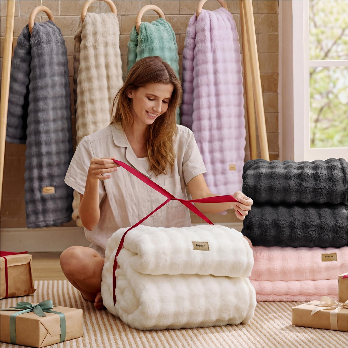 Bedsure bedroom accent blanket layered at the foot of the bed for warmth.