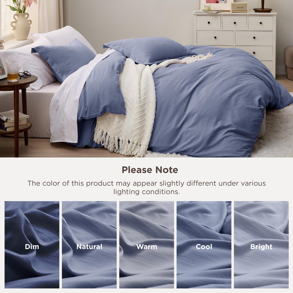Elegant bedroom setup featuring Bedsure slate blue bedding