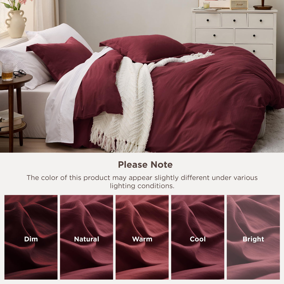 Bedsure burgundy bedding in a stylish bedroom setup