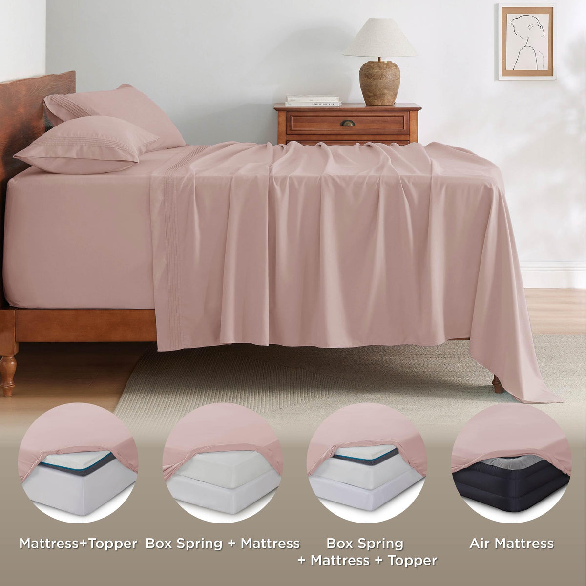 Bedsure bedroom setup with dusty pink sheets for cozy vibe.
