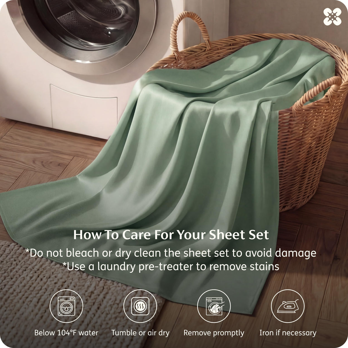 Bedsure sage-green bedroom with silky cooling sheets for a spa-like look