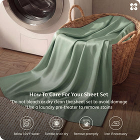 Bedsure sage-green bedroom with silky cooling sheets for a spa-like look