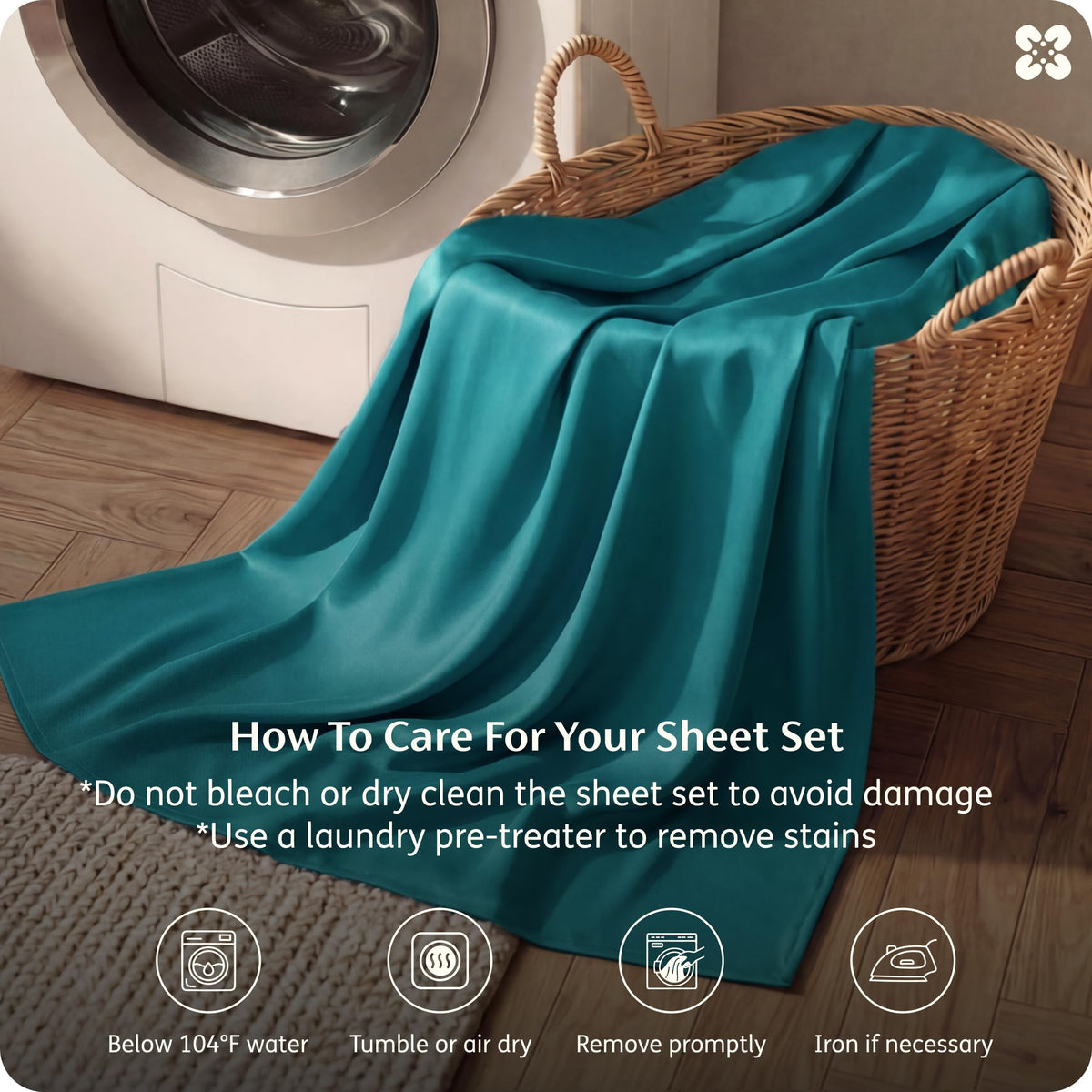 Bedsure turquoise sheets on a neatly made bed in a calm bedroom.