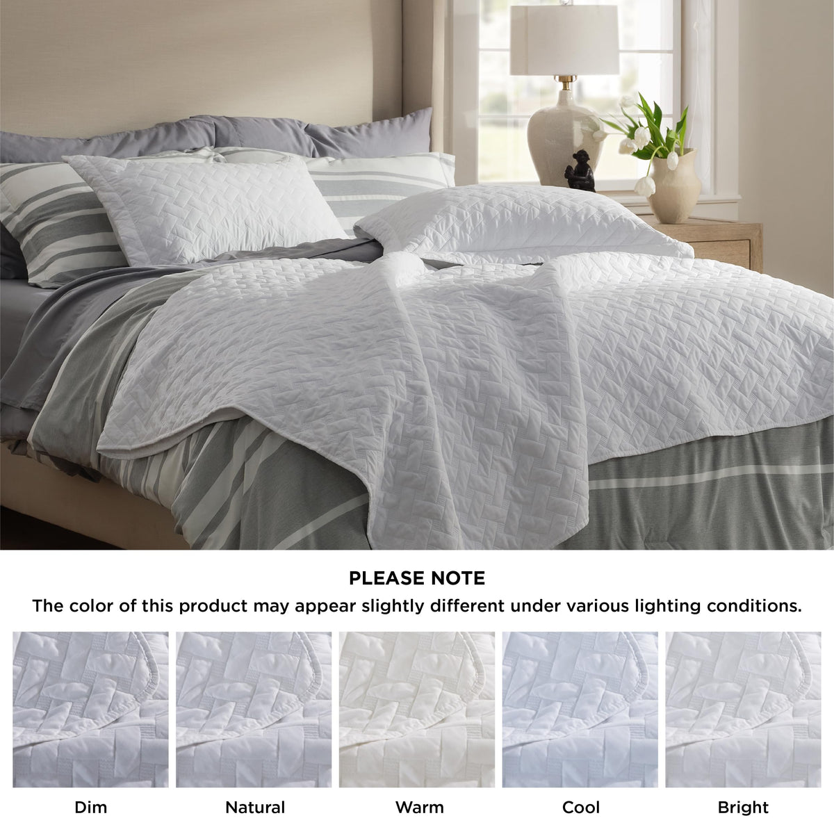 Bedsure all-season white bedspread provides versatile warmth without bulk.
