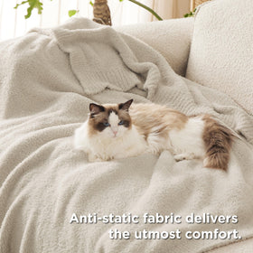 Bedsure beige knit throw blanket with durable stitching for longevity.