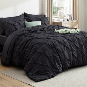 Bedsure Black Comforter Set pintuck closeup, soft microfiber for cozy nights