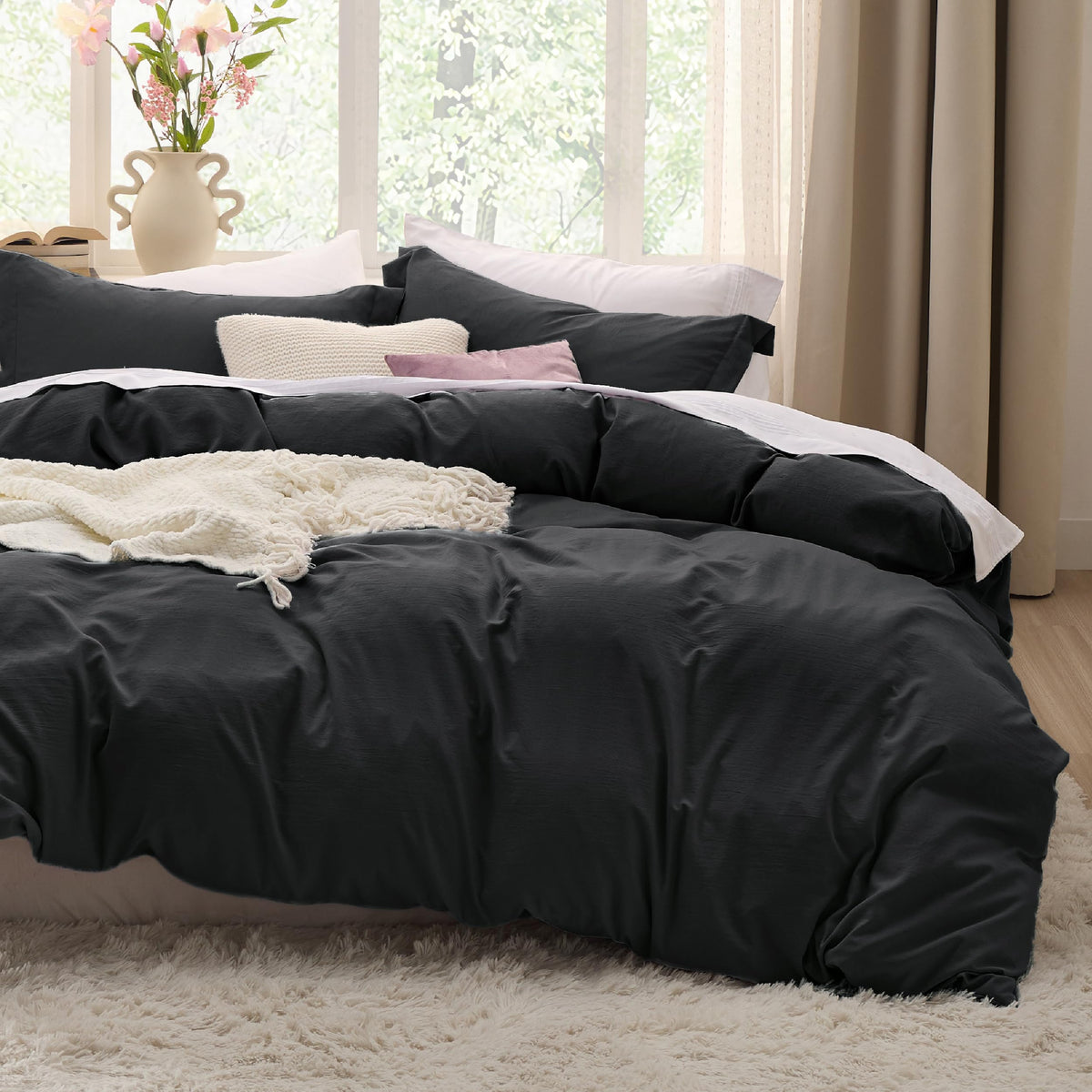 Bedsure black duvet cover queen 90x90 with soft microfiber for cozy nights