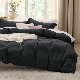 Bedsure black duvet cover queen 90x90 with soft microfiber for cozy nights