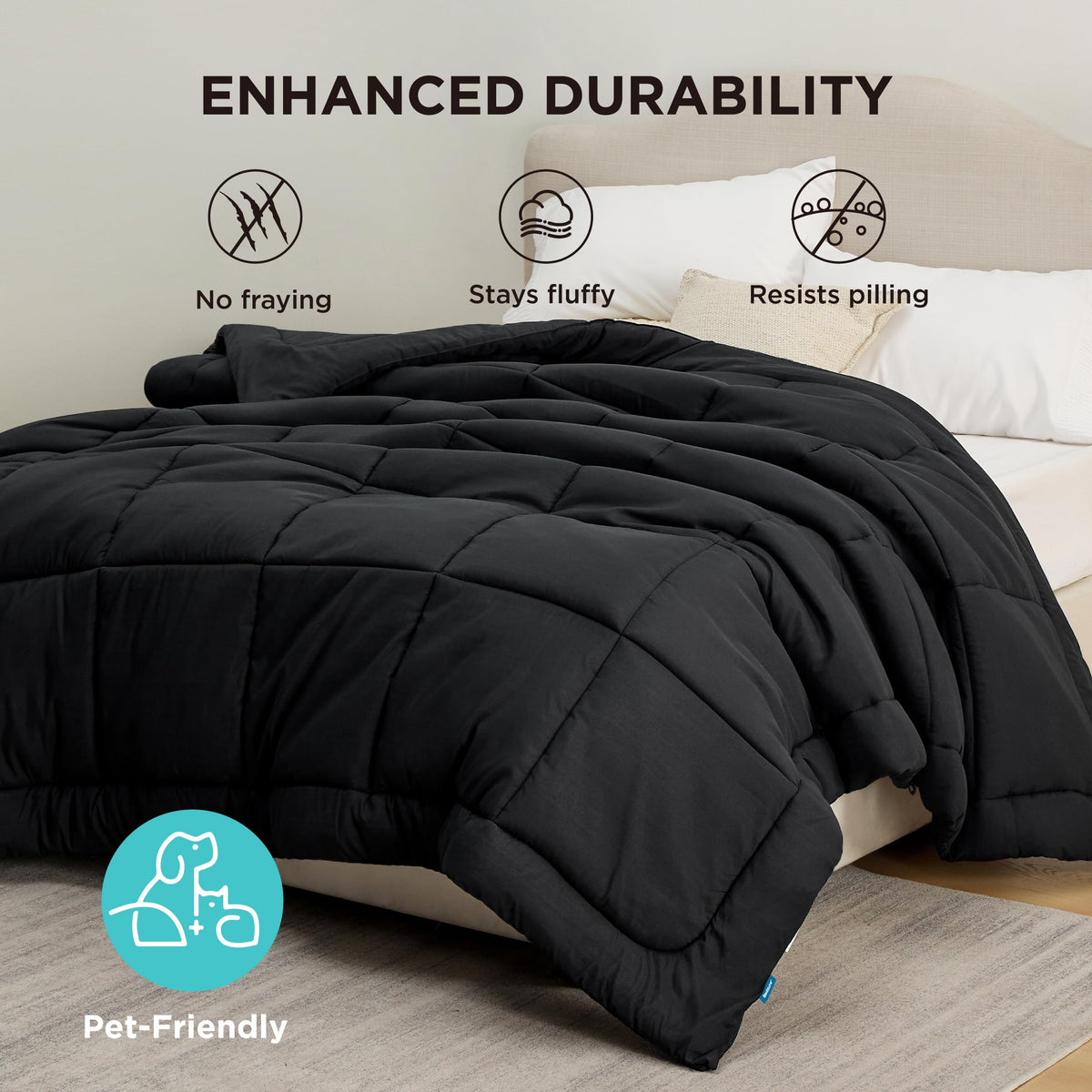 Bedsure black king-size bedding adds modern style to bedrooms.