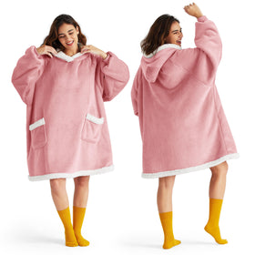 Bedsure blanket hoodie with cozy sherpa lining for extra warmth during chilly evenings.