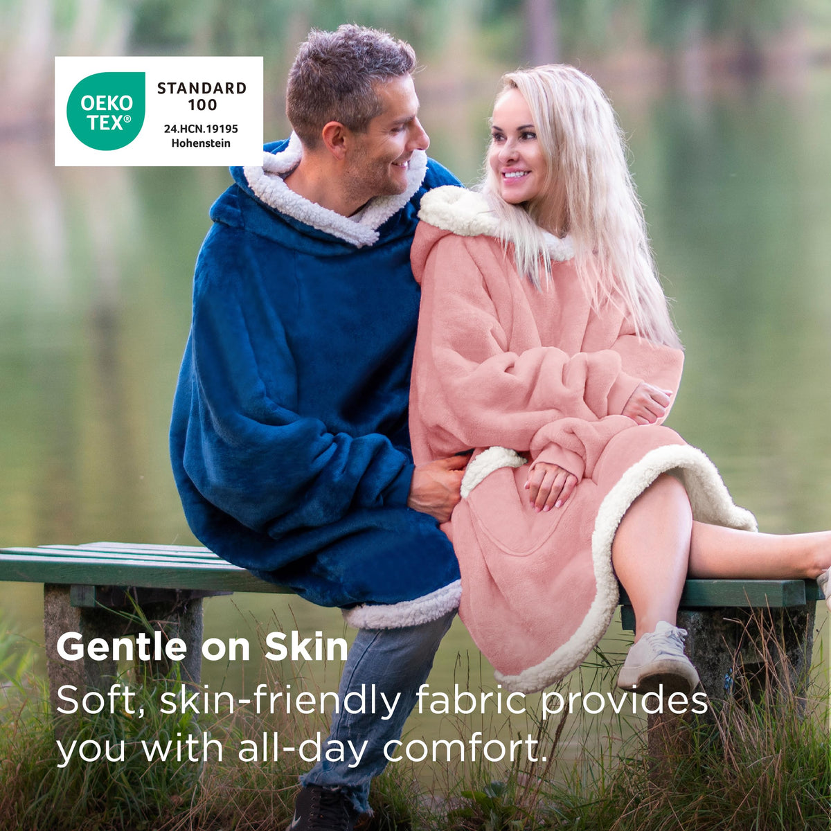 Bedsure blanket hoodie featuring deep side pockets for warming hands or storing small items.