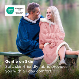 Bedsure blanket hoodie featuring deep side pockets for warming hands or storing small items.
