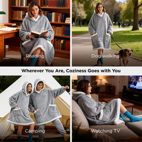Bedsure Blanket Hoodie durable stitching and ribbed cuffs prevent drafts.