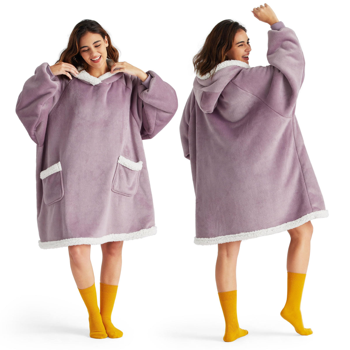 Bedsure Blanket Hoodie front view with plush sherpa for extra warmth.