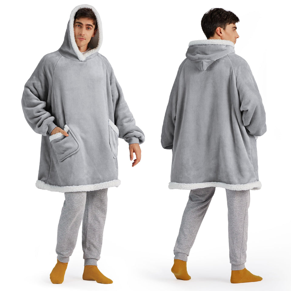 Bedsure blanket hoodie with ultra-soft flannel exterior for cozy warmth at home
