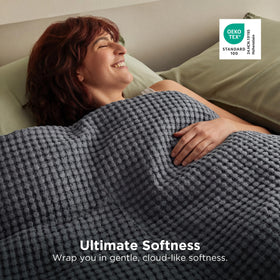Bedsure blanket laid on a couch for cozy lounging scenarios.