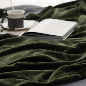 Bedsure pet-friendly olive green blanket ideal for snuggling with pets.