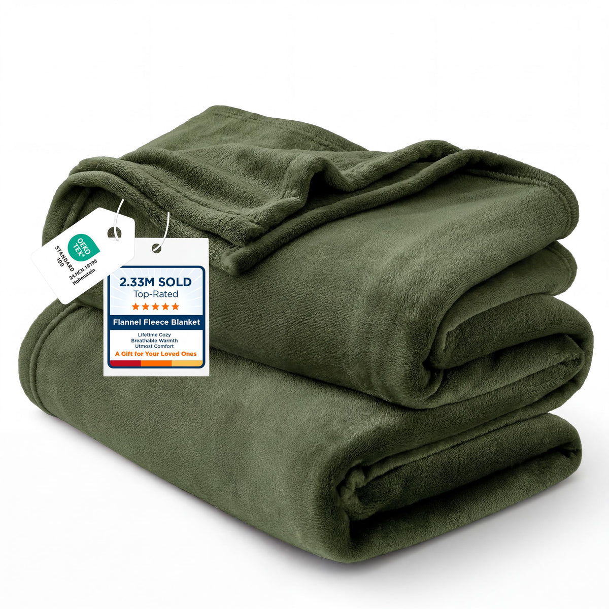 Bedsure fleece blanket in olive green, rolled stylishly for a cozy display.