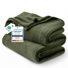 Bedsure fleece blanket in olive green, rolled stylishly for a cozy display.