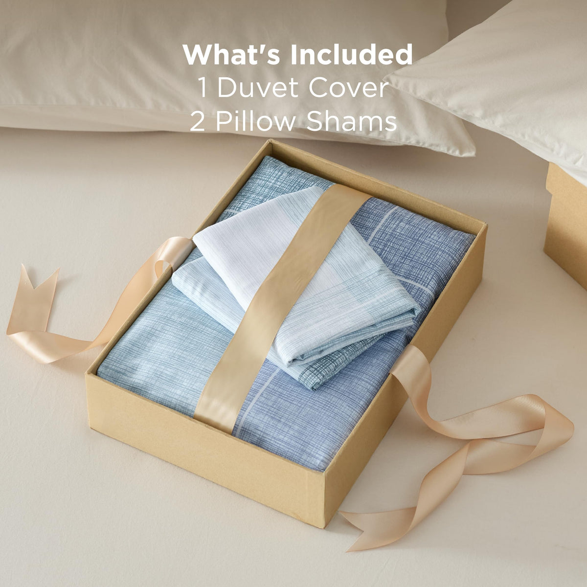 Bedsure blue 3-piece bedding set creates a coordinated, cozy look.