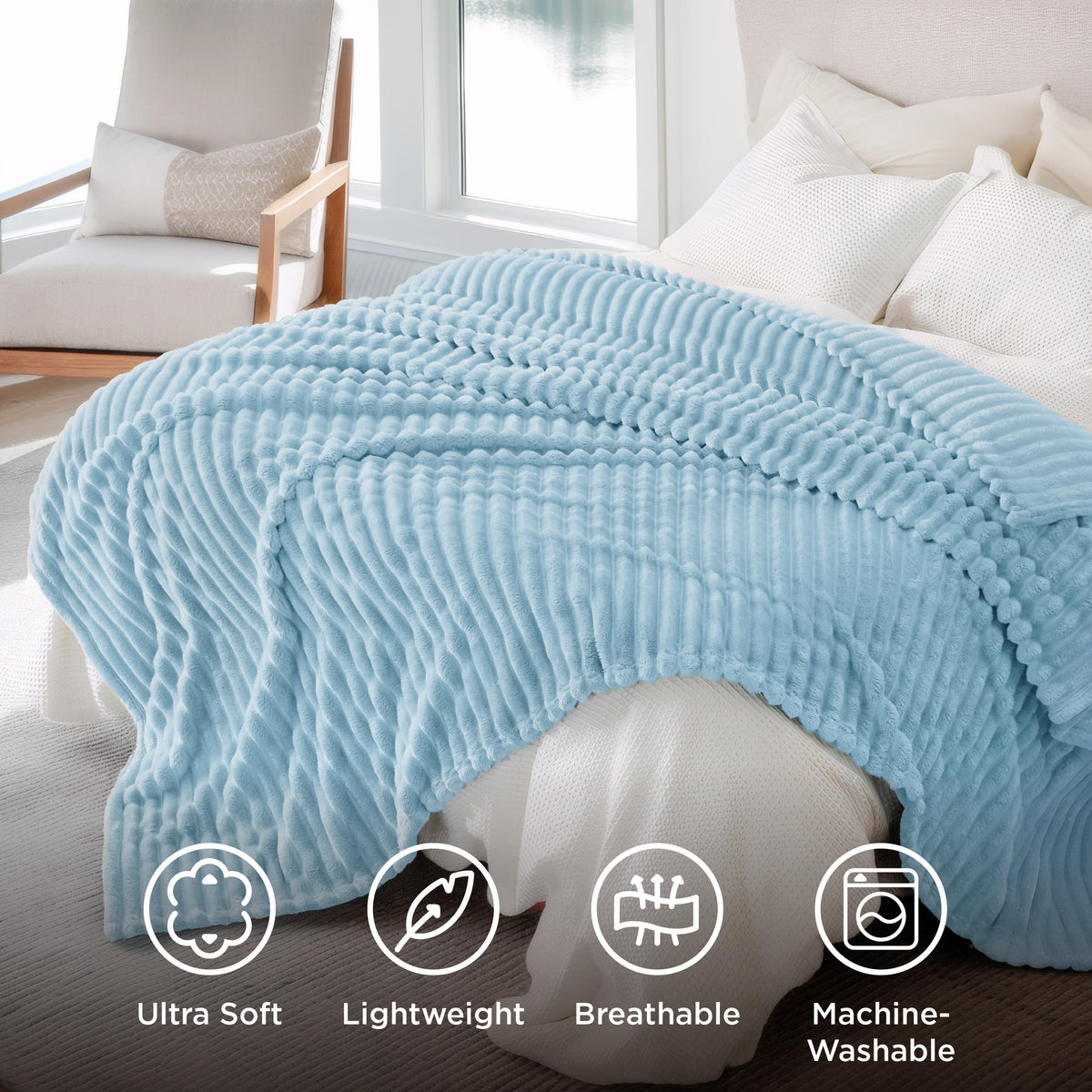 Bedsure blue fleece blanket with durable stitching for lasting warmth and shape
