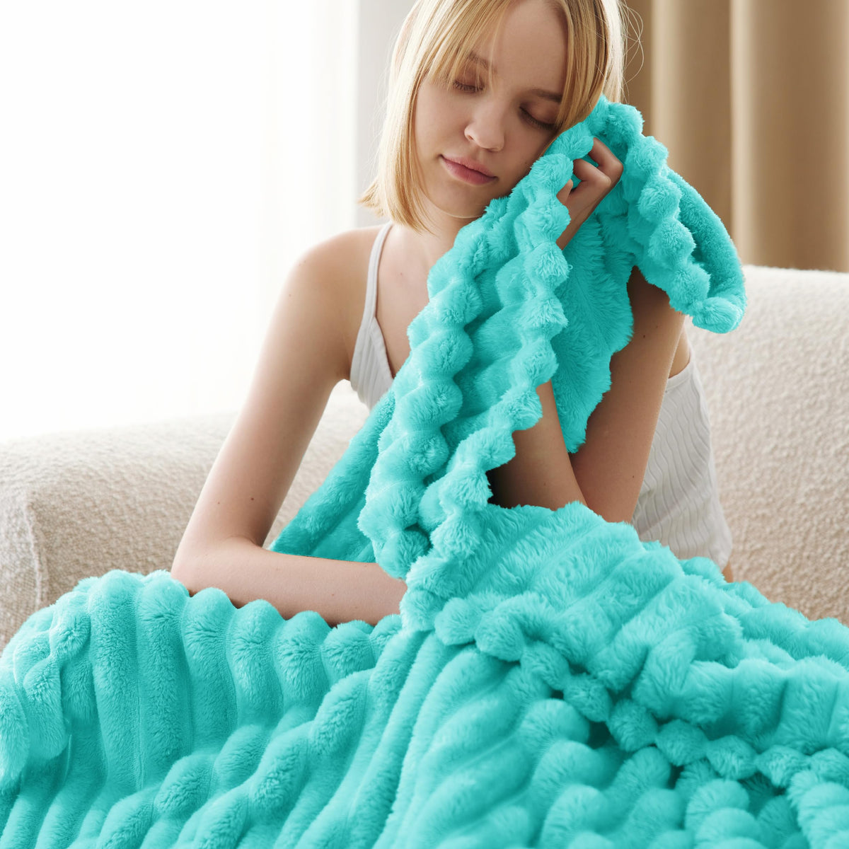 Bedsure Blue Fog striped blanket texture displayed on surface