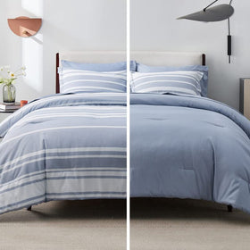 Bedsure blue striped bed-in-a-bag display conveys warmth and style