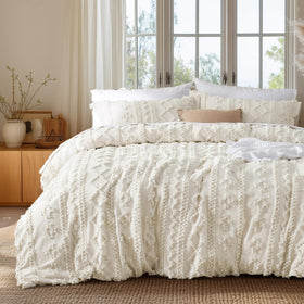 Bedsure boho duvet cover king with soft tufted embroidery for stylish bedroom decor