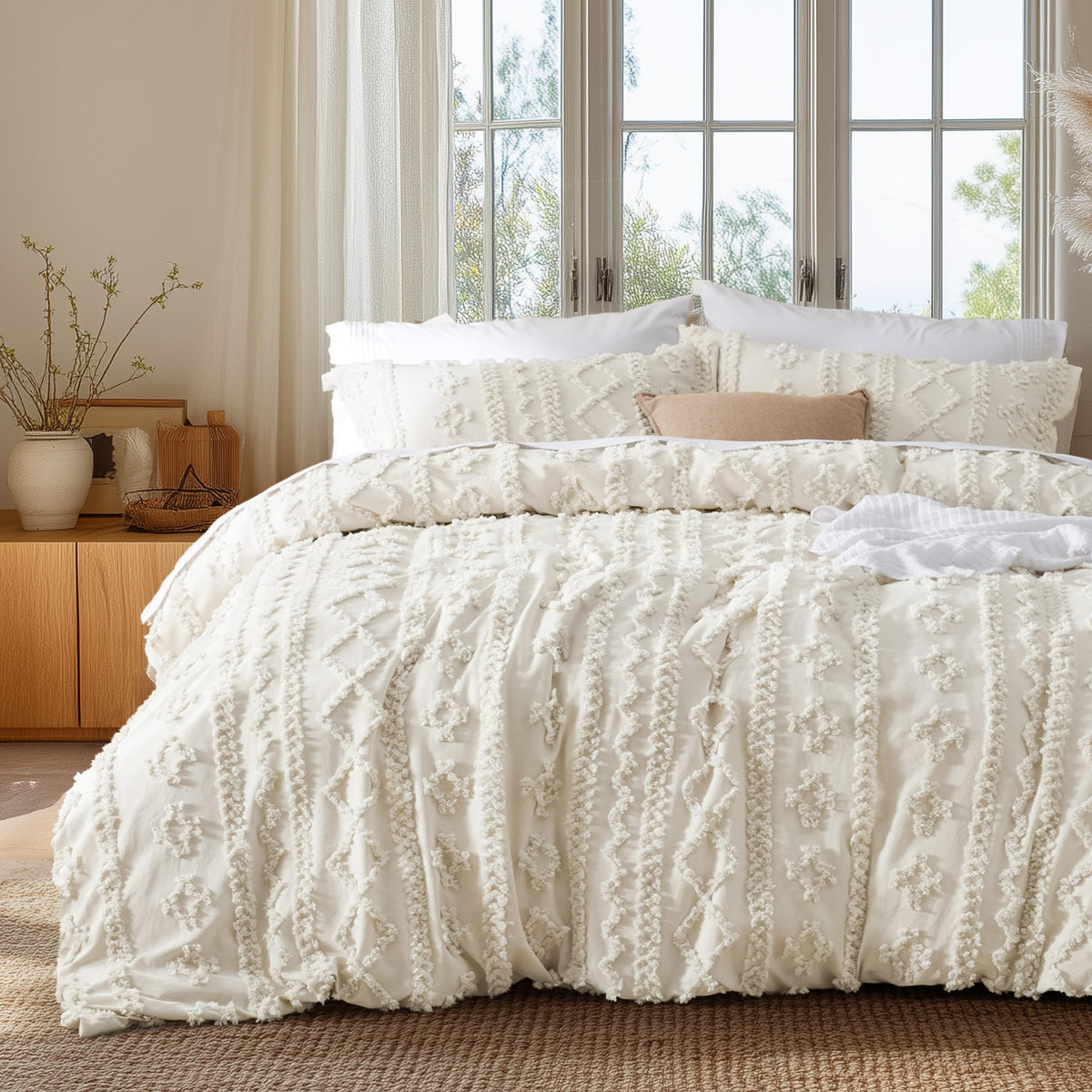 Bedsure boho duvet cover queen with tufted embroidery adds chic style to your room.