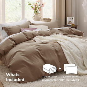 Bedsure brown California King duvet cover with zipper closure for quick bed making.