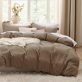 Bedsure brown duvet cover, queen 90x90, secure zipper for easy bed making.