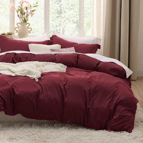 Bedsure Burgundy duvet cover in queen size 90x90 showing rich color and softness