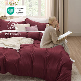 Bedsure Burgundy pillow shams 20x26 coordinated with duvet cover