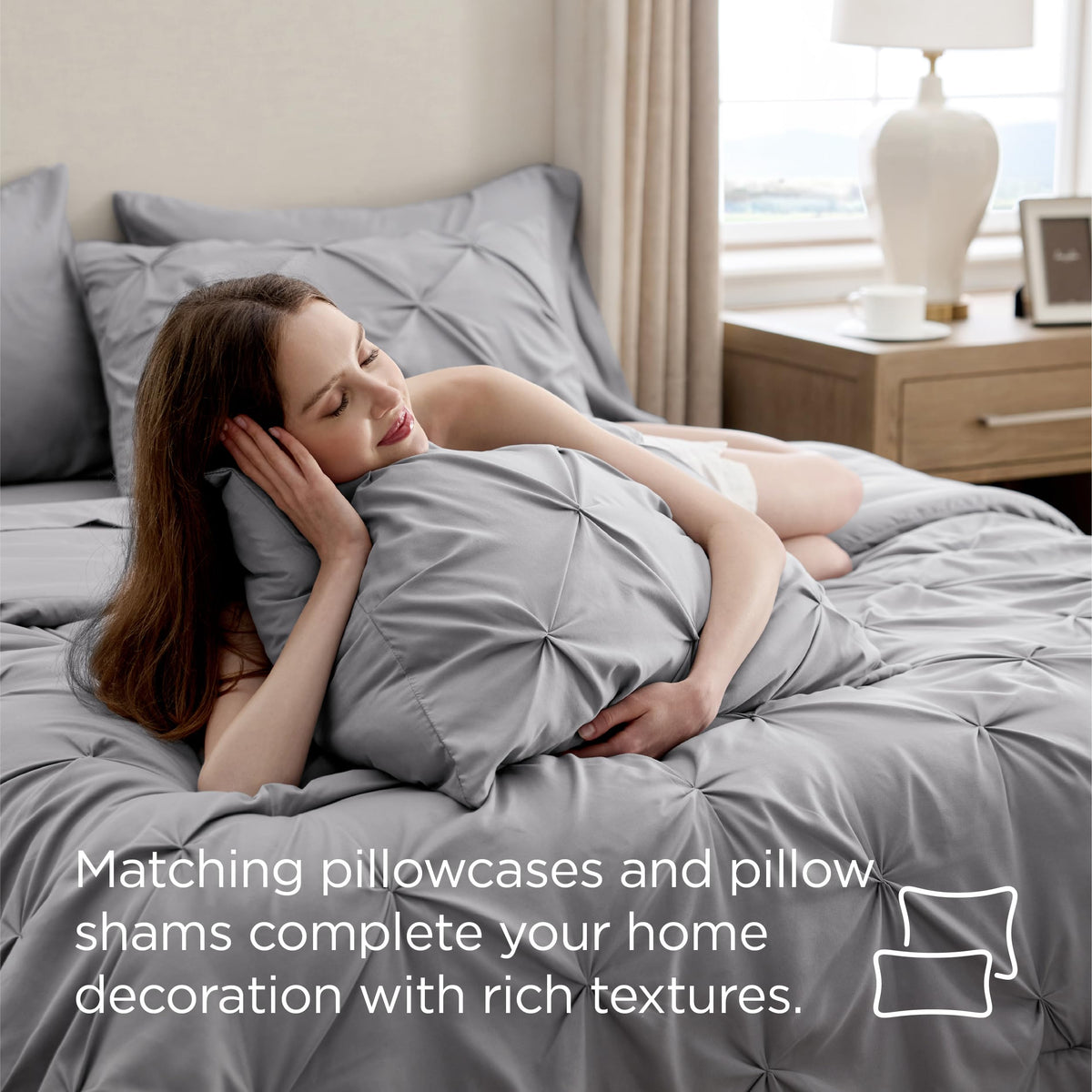Bedsure California King comforter grey fade-resistant fabric for year-round use