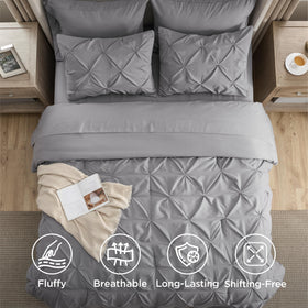Bedsure California King comforter grey close-up stitching highlights pinch-pleat design