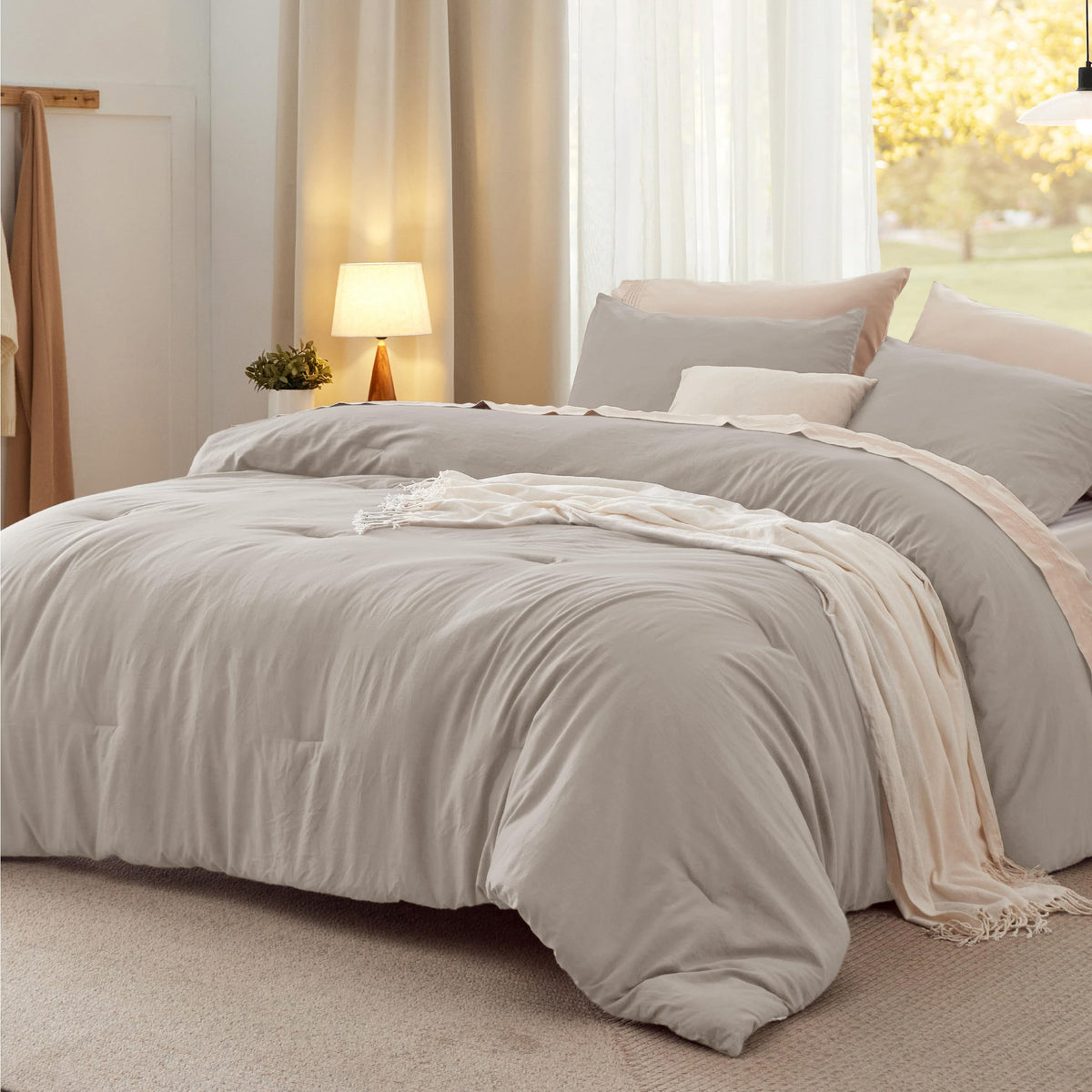 Bedsure California King comforter set front view shows all-season softness