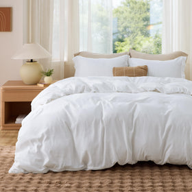 Bedsure California King duvet cover fabric close-up showing ultra-soft microfiber for cozy nights.