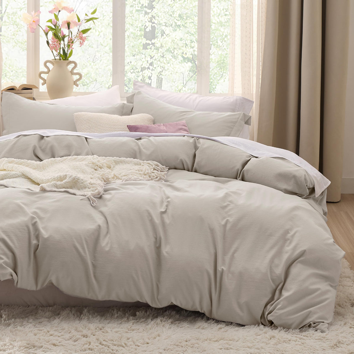 Bedsure California King duvet cover close-up of ultra-soft microfiber finish