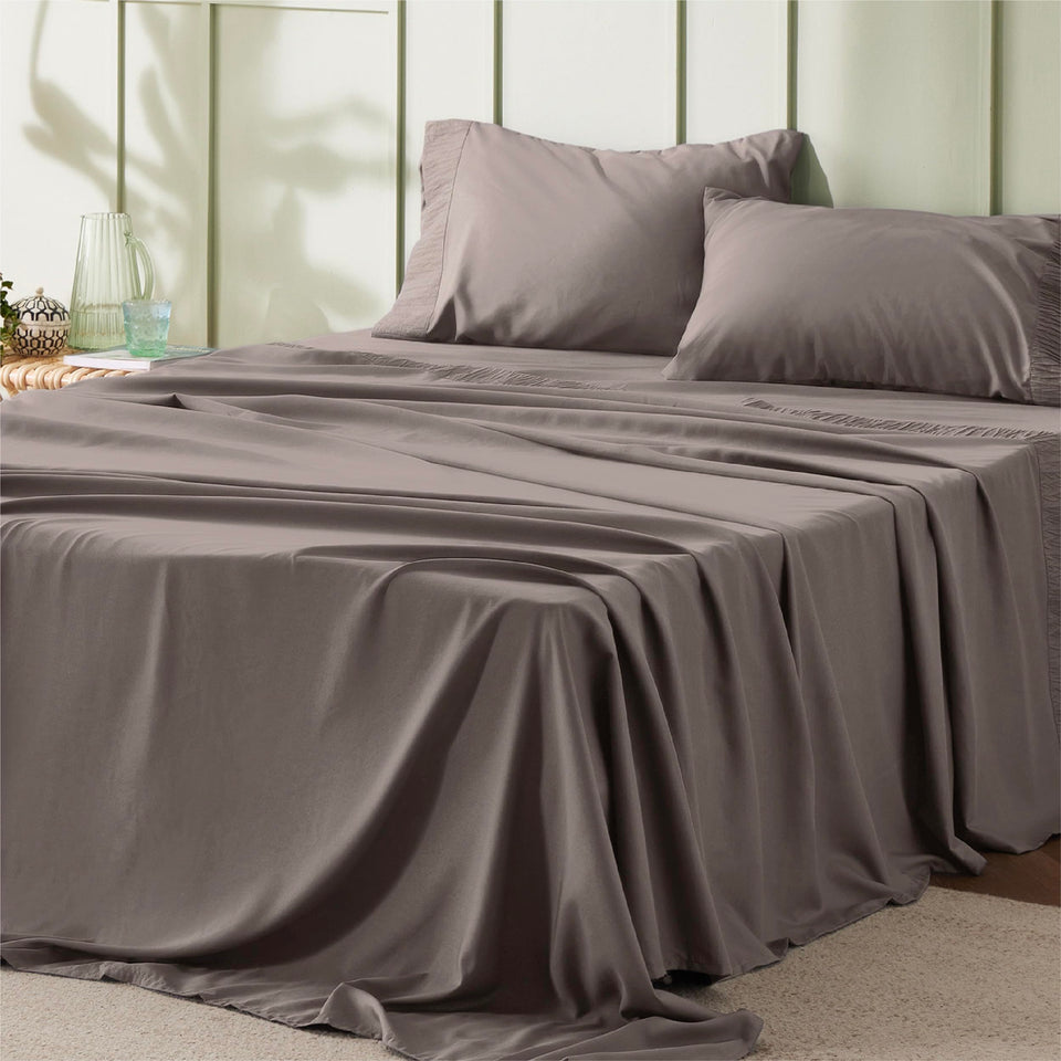 Bedsure California King flat sheet showcases luxurious softness and cooling comfort.