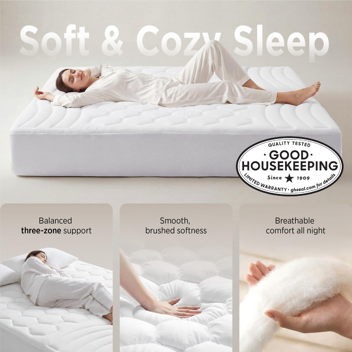 Bedsure cal king mattress pad ergonomic design with three zones for balanced comfort