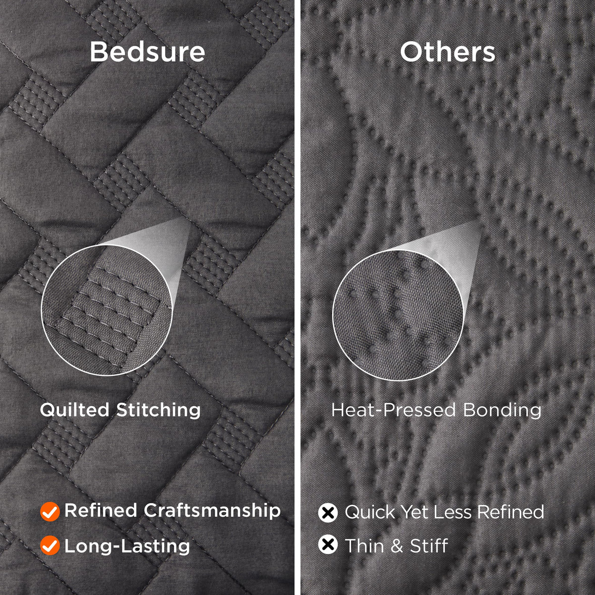 Bedsure quilt grey draped on bed showcases drapability and versatile year-round use.