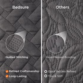 Bedsure quilt grey draped on bed showcases drapability and versatile year-round use.