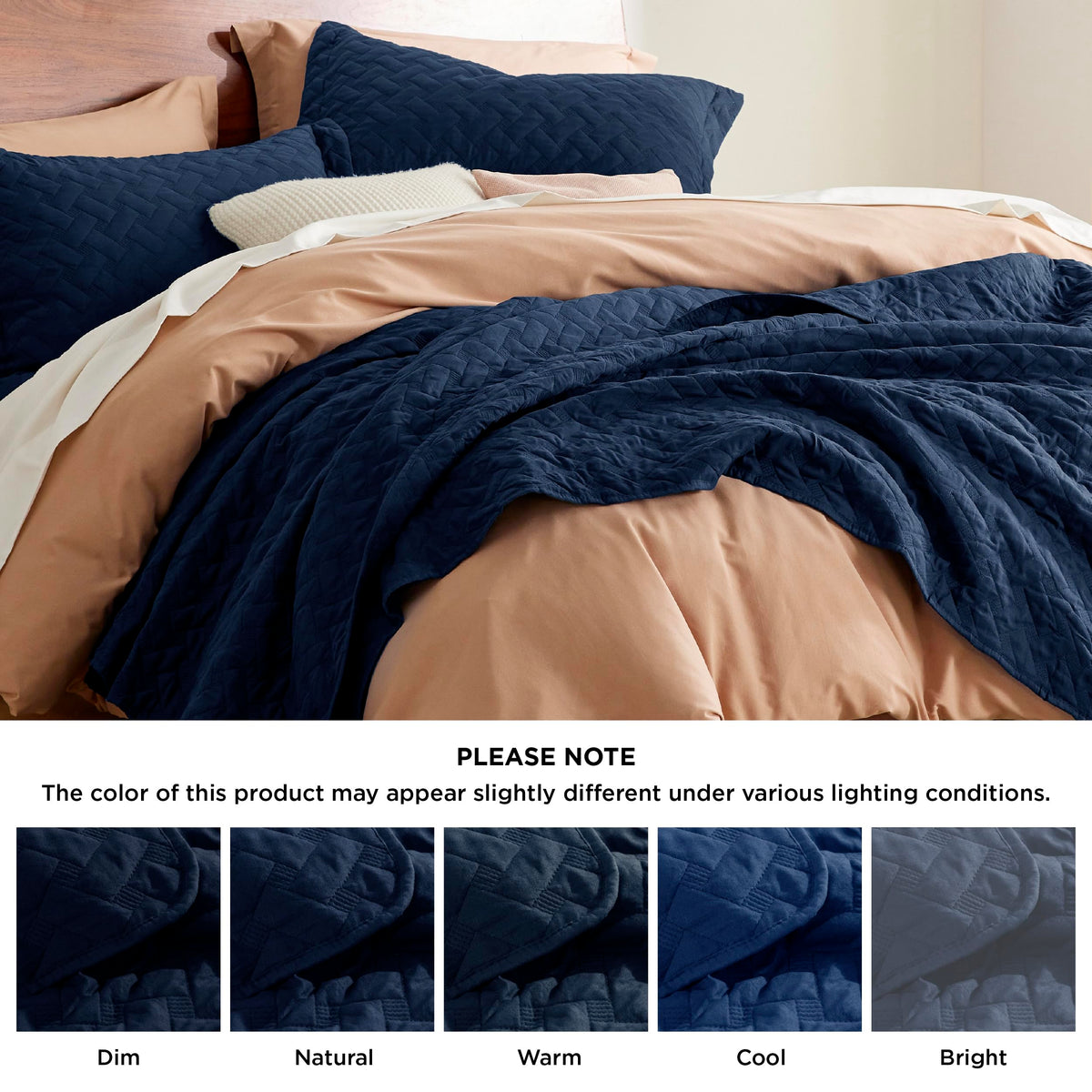 Bedsure navy quilt shown on bed for quick style refresh.