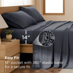 Deep-pocket fitted sheet designed to stay secure on thick Cal King mattresses.